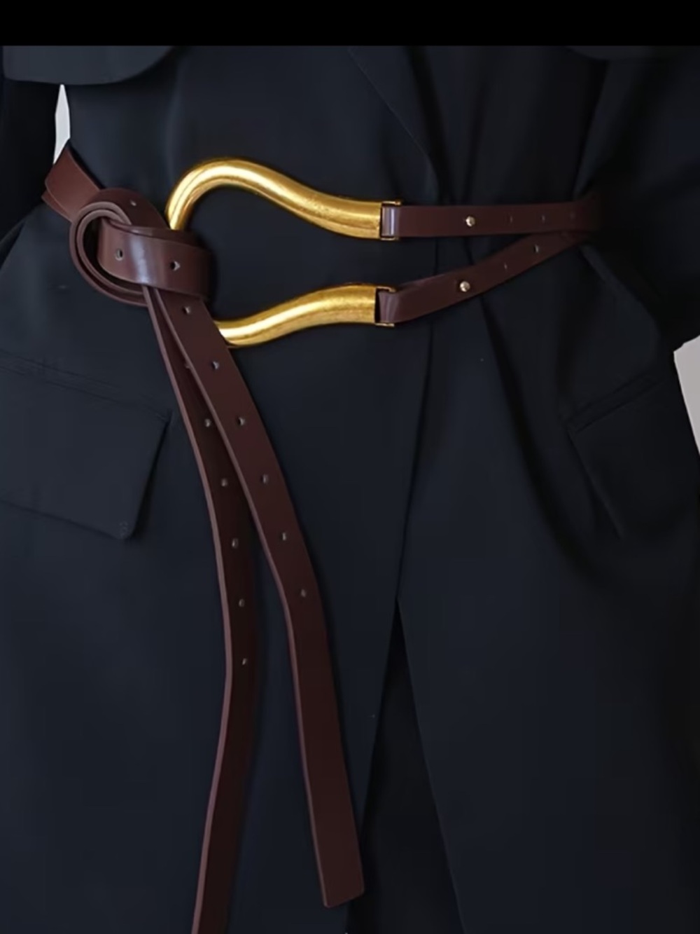 Affordable Fashion Finds Brown Double-Strap Belt with Gold Curved Accent